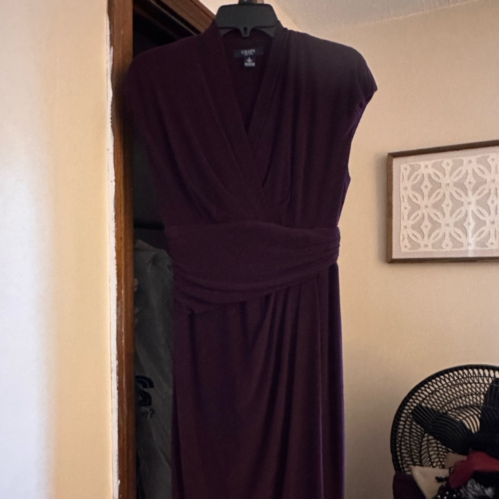 Chaps cap sleeved polyester dress size S dark purple
